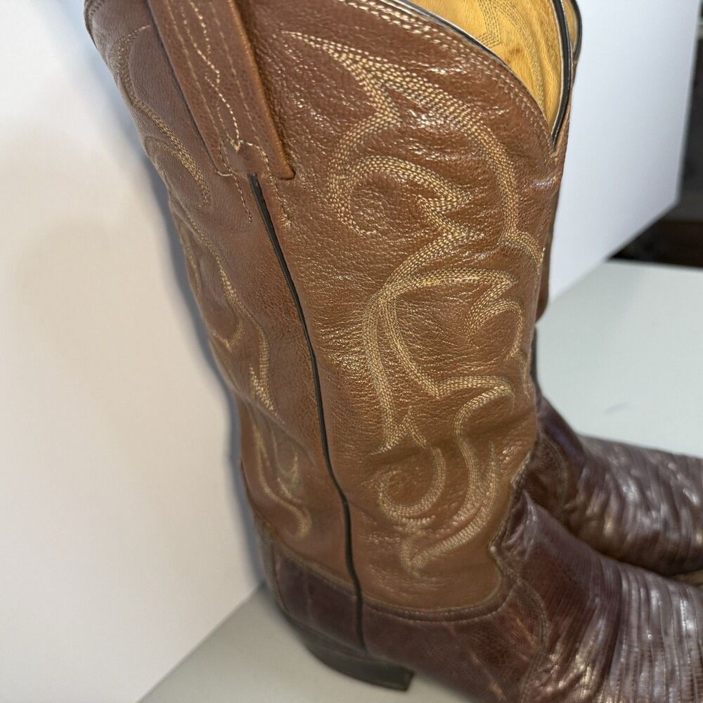 VTG Tony Lama Teju Lizard Skin Cowboy Boots 8.5 EEE Extra Wide Brown USA Made